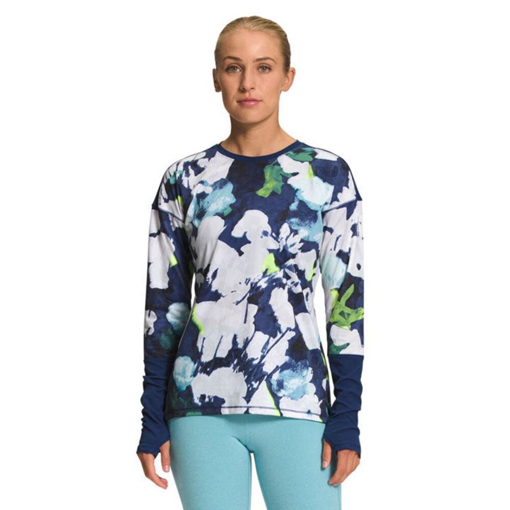 New The North Face Dawndream Sweater Blue Floral Print Long Sleeve Sz 2XL